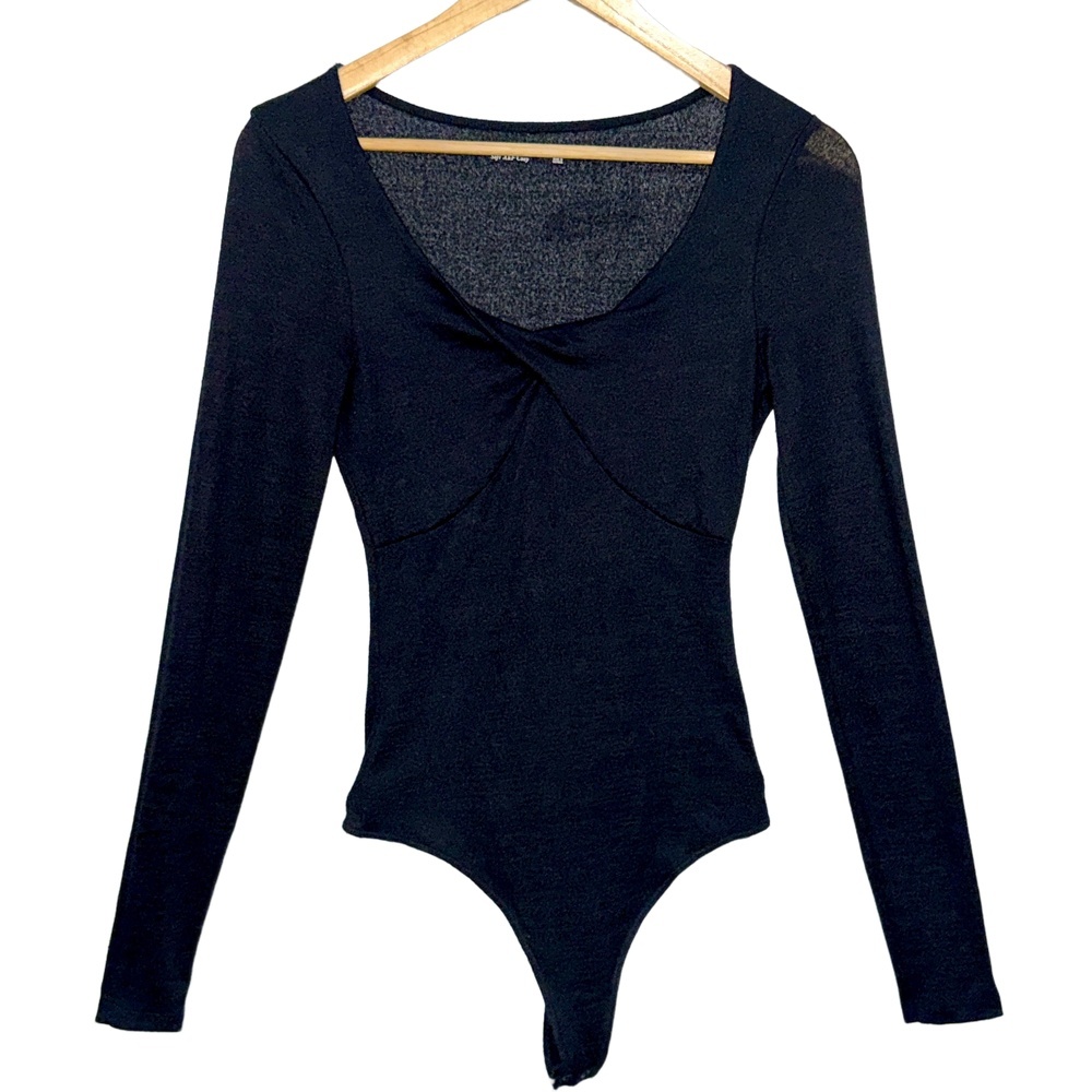 Abercrombie & Fitch Soft A&F Cozy Black Ribbed Knit Long Sleeve Bodysuit Size S